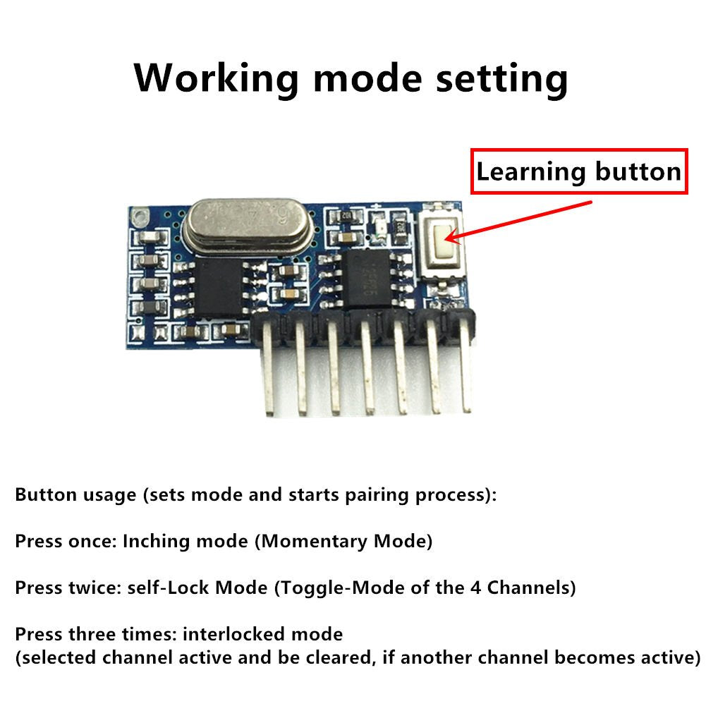 QIACHIP Wireless 433Mhz RF Module Receiver and Transmitter Remote Control Built-in Learning Code 1527 Decoding 4 Channel Output (Transmitter and Receiver kit)