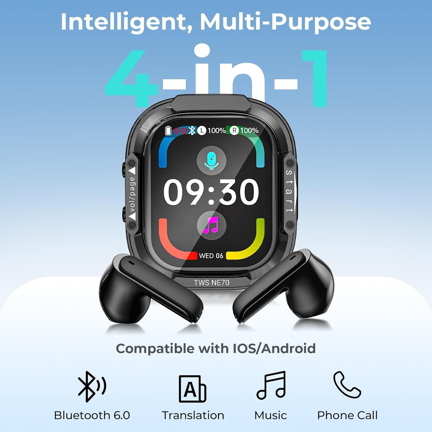 NE70 Earbuds, 2026 New NE70 AI Translation Earbuds in Real Time, Language Translator Headphones with LCD Touch Screen Audifonos Traductores Inglés Español Support 165 Languages for Travel Business