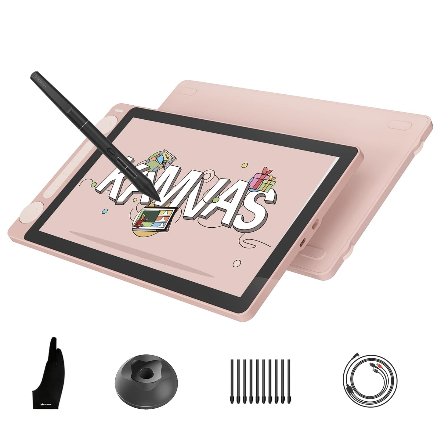 HUION Kamvas 13 (Gen 3) Drawing Tablet with Screen, Full-Laminated Graphic Tablet with Anti-Sparkle Canvas Glass, PenTech 4.0, 16384 Pen Pressure, Dual Dial & 5 Custom Keys for PC, Mac, Android, Pink