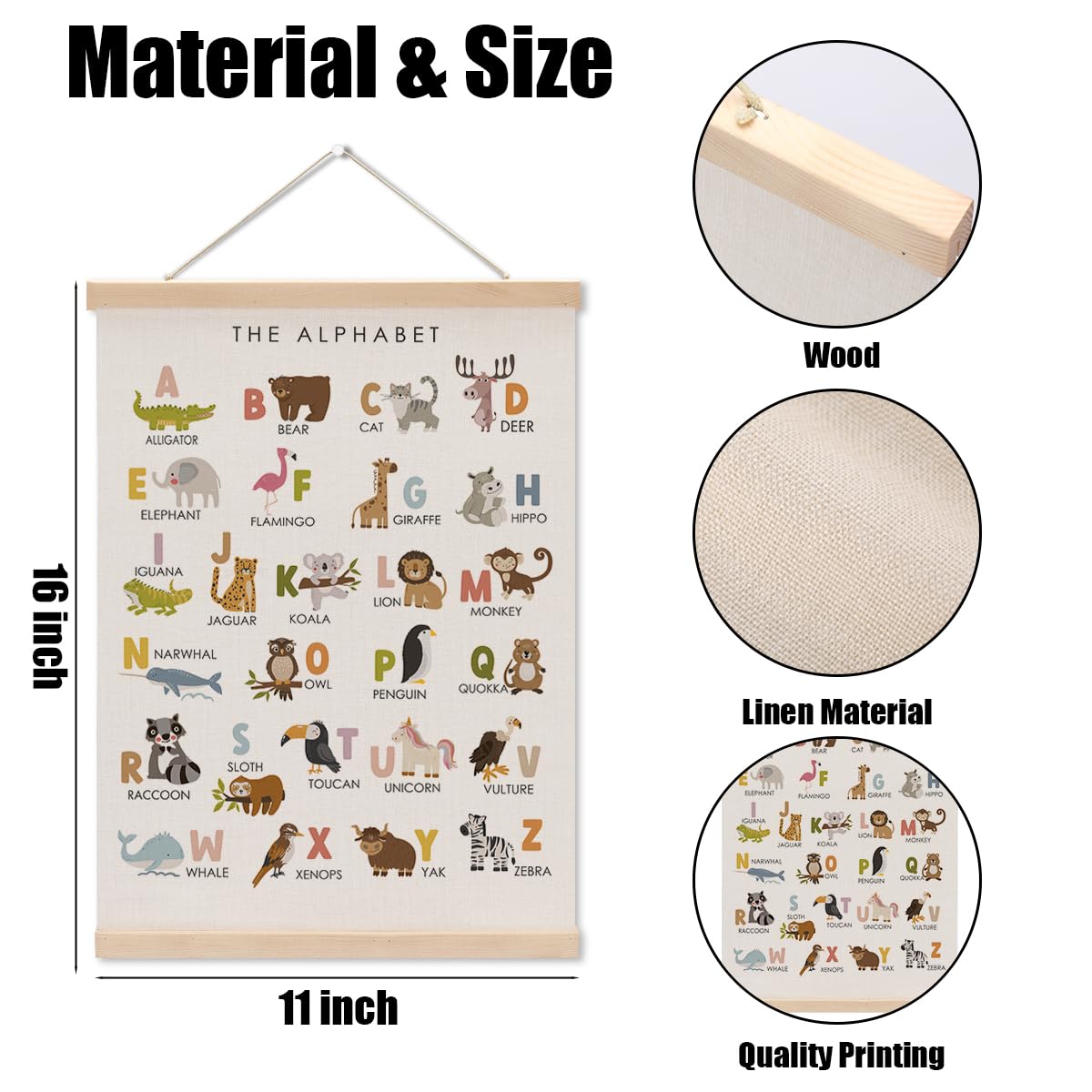 Cute Animal Number Chart Alphabet Poster Hanger, ABC Chart Wall Decor, Toddler Learning Posters, Educational Posters Homeschool Supplies, Wall Art Wall Hanging Banner Bedroom Nursery Decor