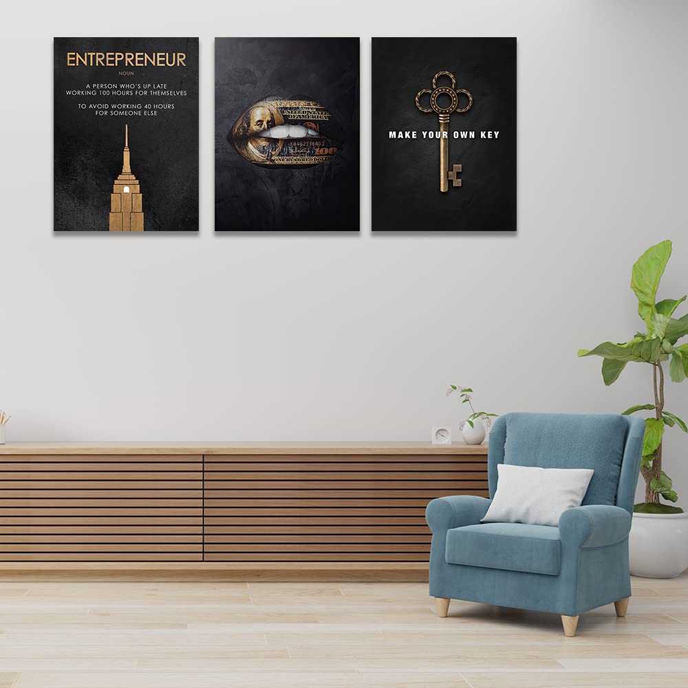 Halioyo Motivational Wall Art Canvas Prints, 3 Panel Entrepreneur Office Wall Art with Inspirational Quotes, Positive Saying Painting Posters for Living Room Bedroom(12x16inch), Ready to Hang