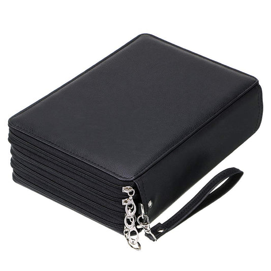 BTSKY 200 Slots Colored Pencil Organizer - Deluxe PU Leather Pencil Case Holder with Removal Handle Strap Pencil Box Large for Colored Pencils Watercolor Pencils (Black)
