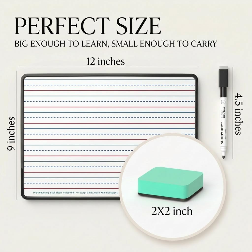 Magnetic Dry Erase Boards 6 Pack for Classroom, Double Sided Small Whiteboard Lap Boards 9x12, Lined & Blank Magnetic White Boards for Kids, Students & Homeschool