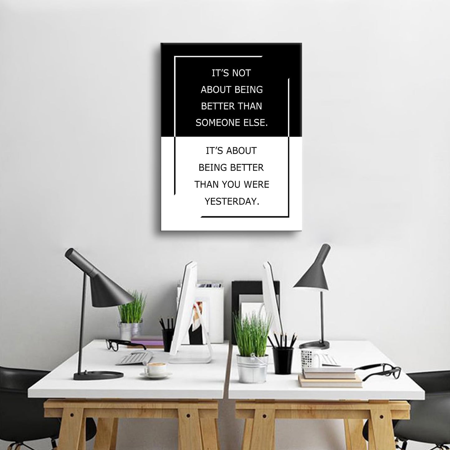 Inspirational Canvas Wall Art Motivational Posters It’s Not About Being Better Than Someone Else Print Artwork Positive Inspirational Quotes Painting for Office Decor Living Room Framed [18''Wx24''H]