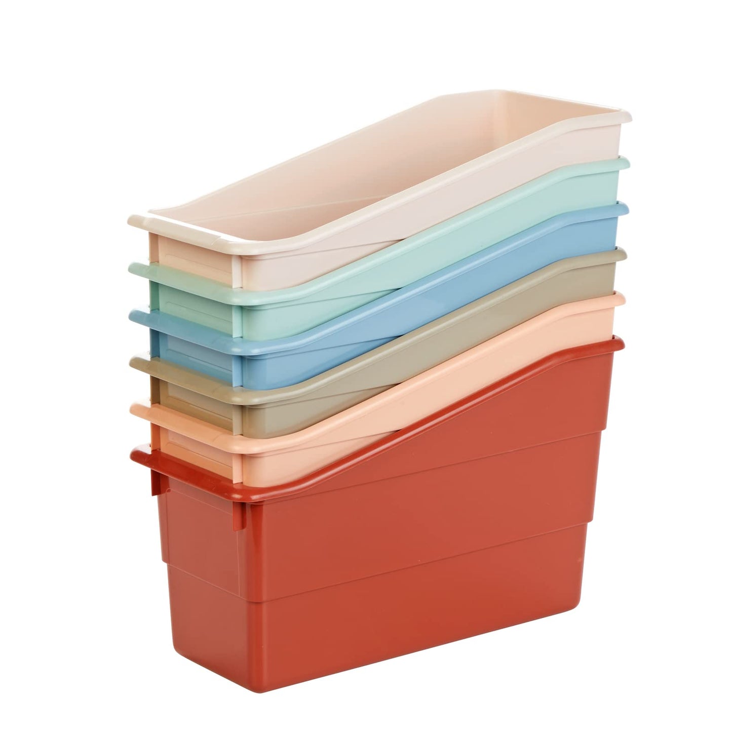 Really Good Stuff Durable Book and Binder Holders- Set of 6 Boho Colors - Plastic Storage Bins for Classroom and Office - File Folder Organizer, Magazine Holder, Book Display