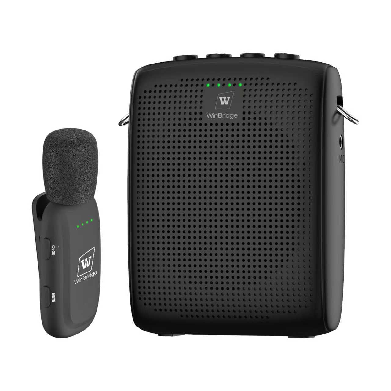 WinBridge Wireless Voice Amplifier for Teachers - Lapel Mic System Saves Your Voice | 15W Portable PA System with Bluetooth, 12H+ Battery, Auto-Pairing | No Headset, Ultra-Light 18.3g Clip Mic WB005N