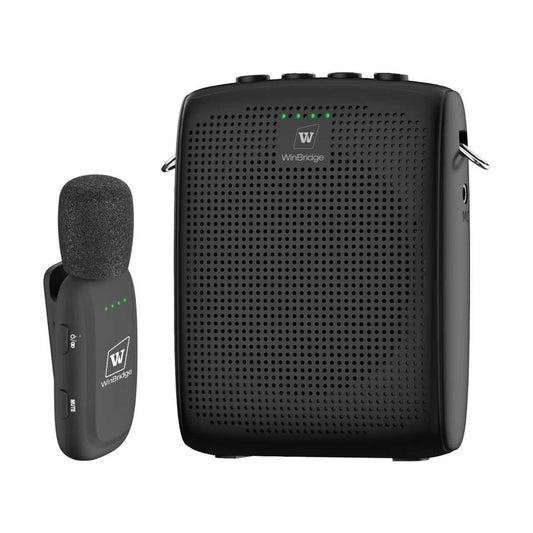 WinBridge Wireless Voice Amplifier for Teachers - Lapel Mic System Saves Your Voice | 15W Portable PA System with Bluetooth, 12H+ Battery, Auto-Pairing | No Headset, Ultra-Light 18.3g Clip Mic WB005N