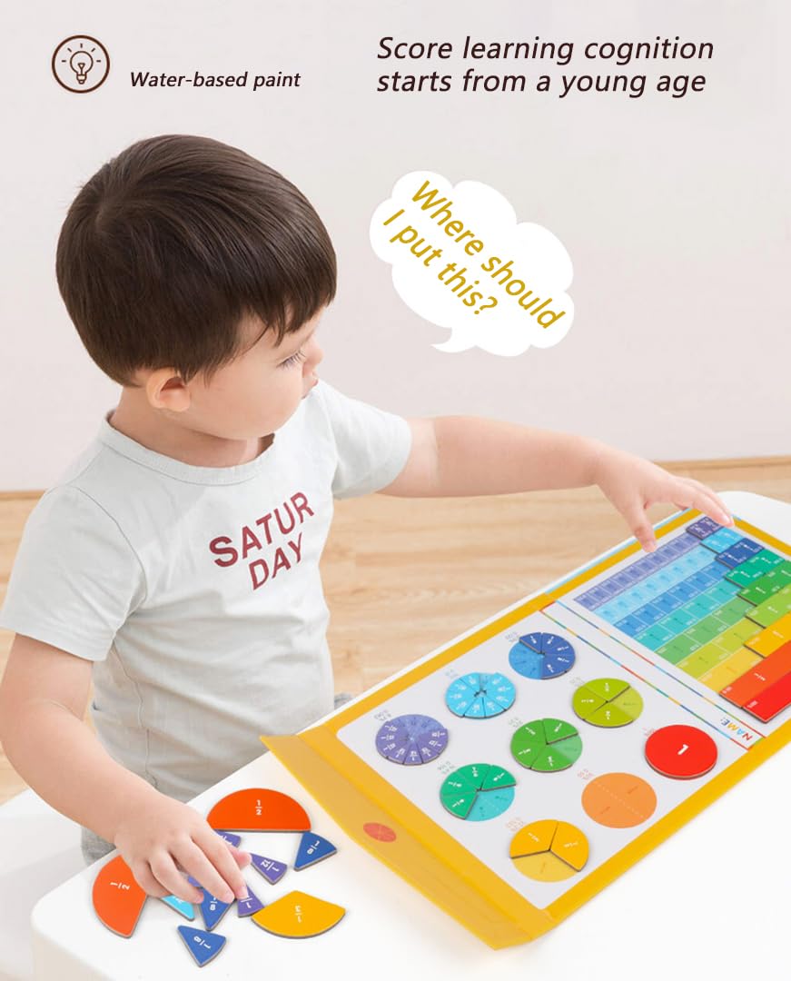 Magnetic Fraction Educational Puzzle for Kids, New Magnetic Fraction Tiles & Fraction Circles, Math Manipulatives Enhance Early Primary School Students Mathematical Skills(Hippo Style)