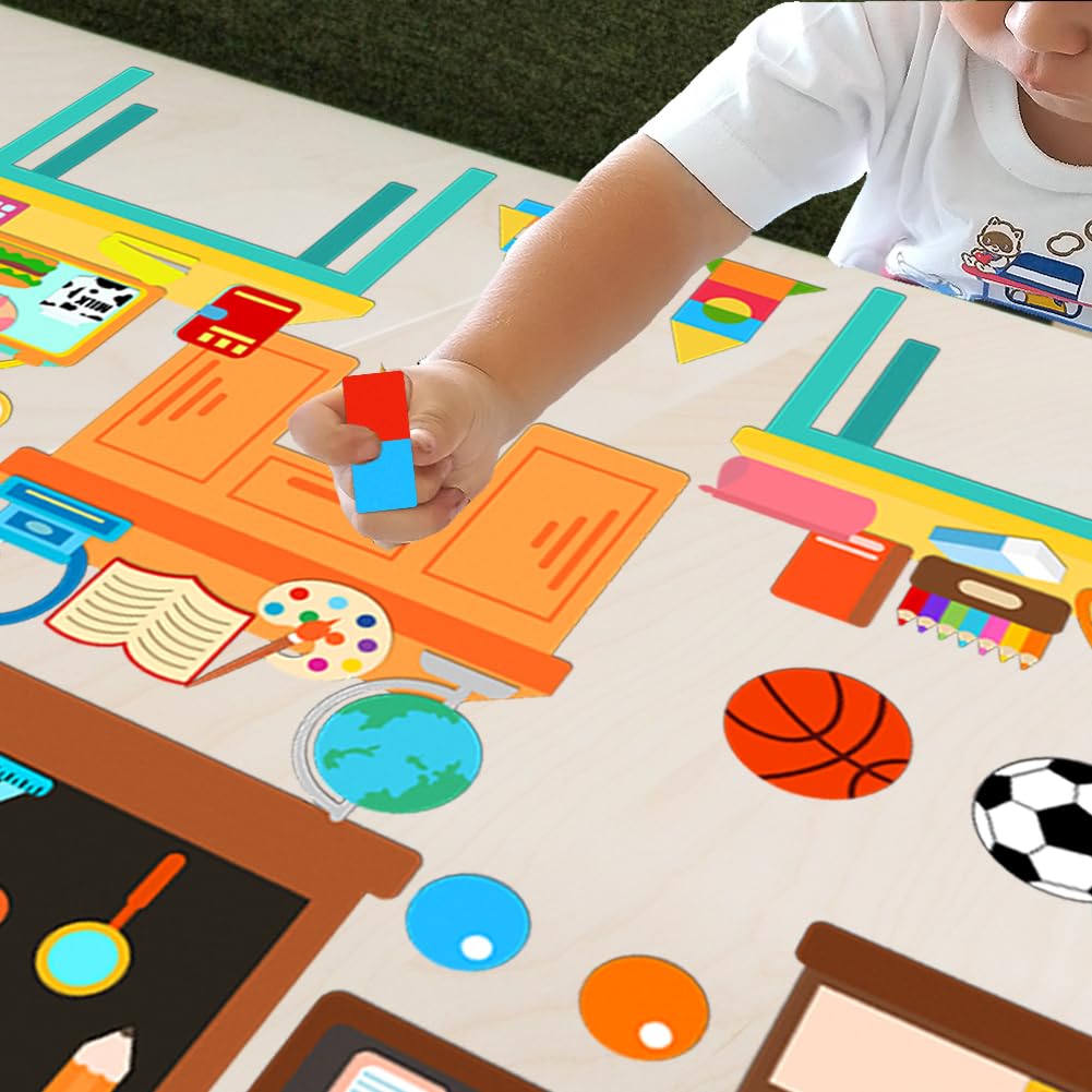 BEUNITONE 48 Pcs School Felt Story Boards Preschool Classroom Large Felt Story Pieces Set Flannel Board Stories for Preschool Activities Felt Story Board for Wall Early Learning Home Classroom Travle
