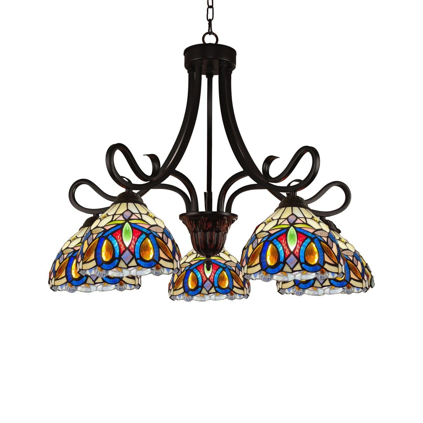 Chloe Lighting Tiffany-Style Chandelier, 5 Light, Dark Bronze, 27in Wide, Multicolor, Model CH3T353BV27-DD5