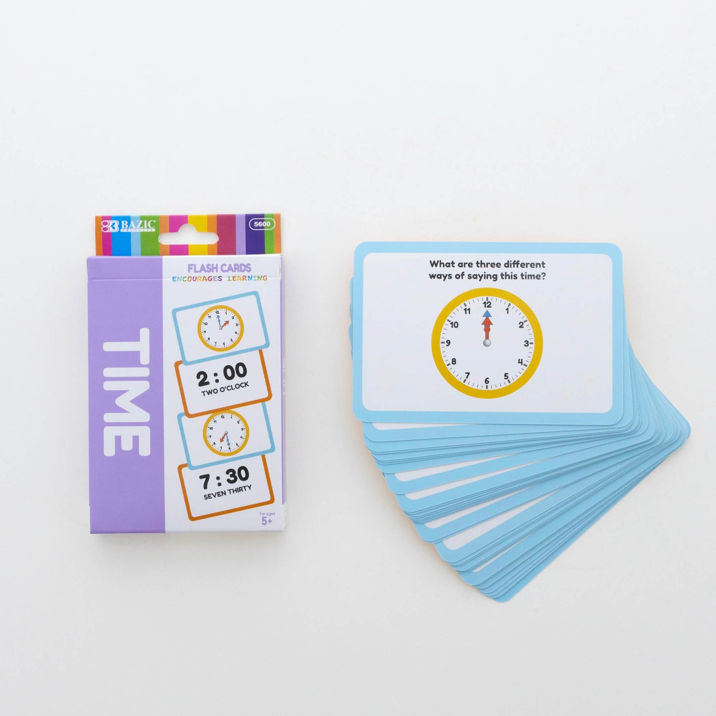 BAZIC Products Telling Time Flash Cards Learn to Read Time, Read Clocks Numerals & Analog, Interactive Learning Flashcards Kindergarten School Home (36/Pack), 72-Pack