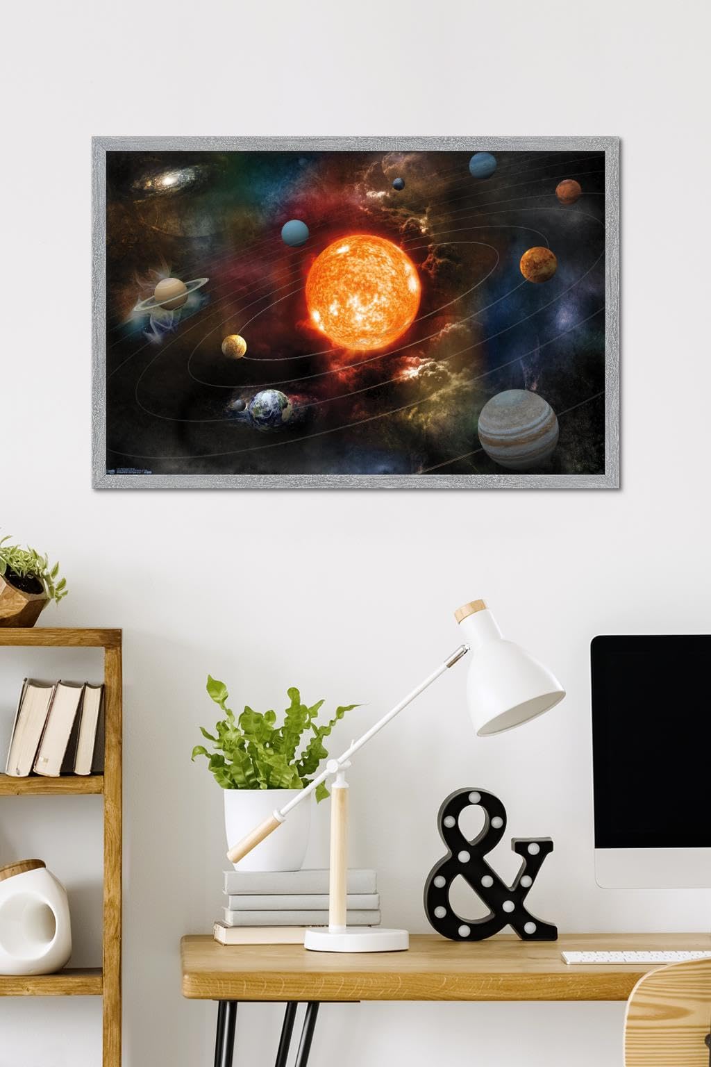 Orbiting Solar System Wall Poster, 34L" x 22.4W", Gray Framed Version