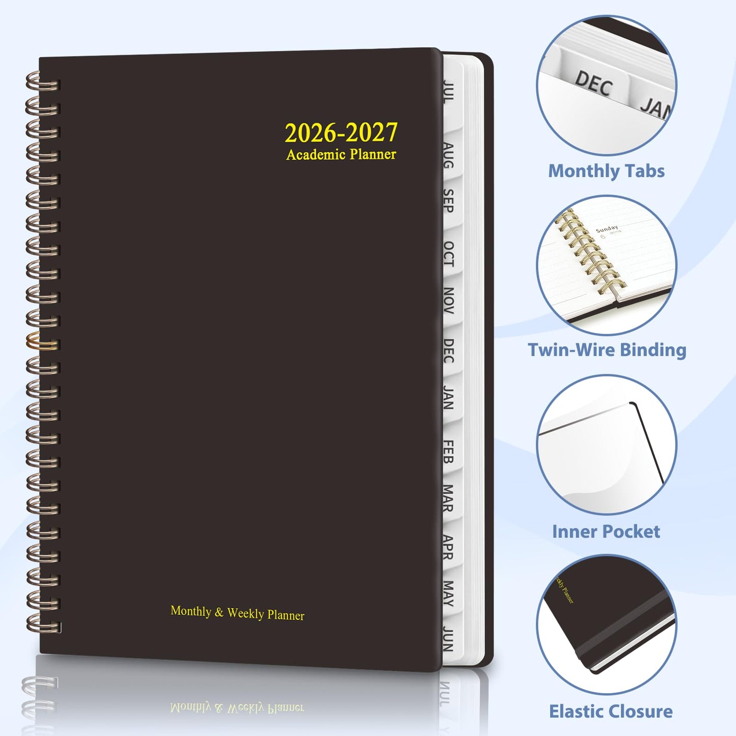 Planner 2026-2027, Weekly and Monthly Academic Planner, July 2026 - June 2027, Hardcover Calendar Agenda Book for School Year Planning, School Supplies for Teacher and Student, A5(6.3'' x 8.5'')