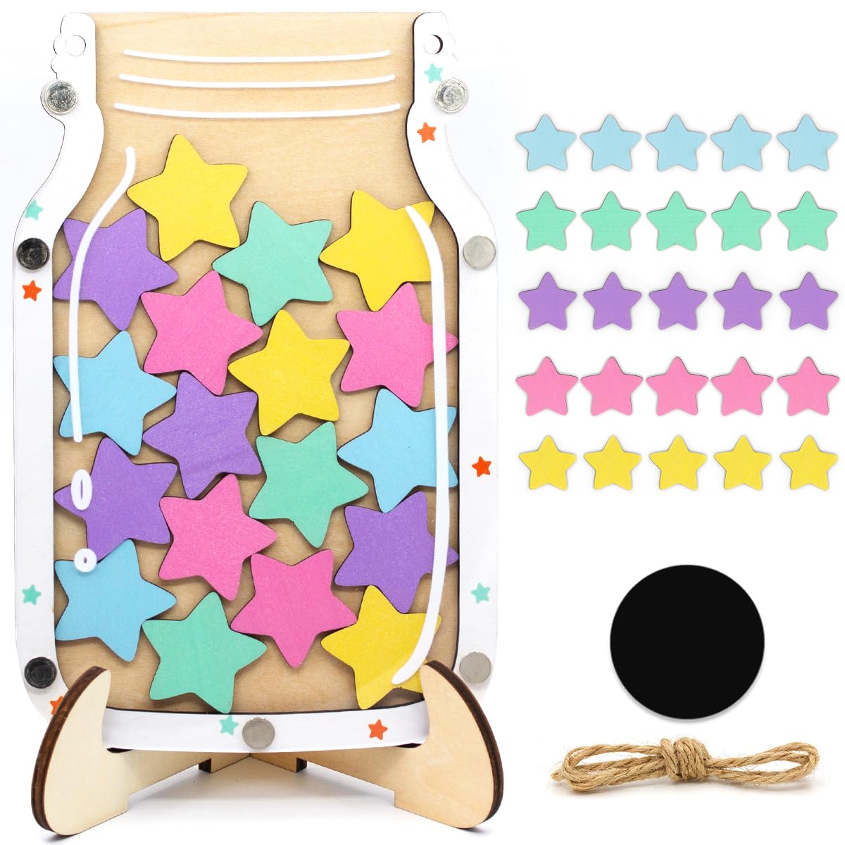 Magnetic Reward Jar for Kids, Classroom Reward System, Star Reward Jar, Incentive Good Behavior Responsibility Chart, Potty Training Rewards, Behavior jar for Boys Girls (Star)