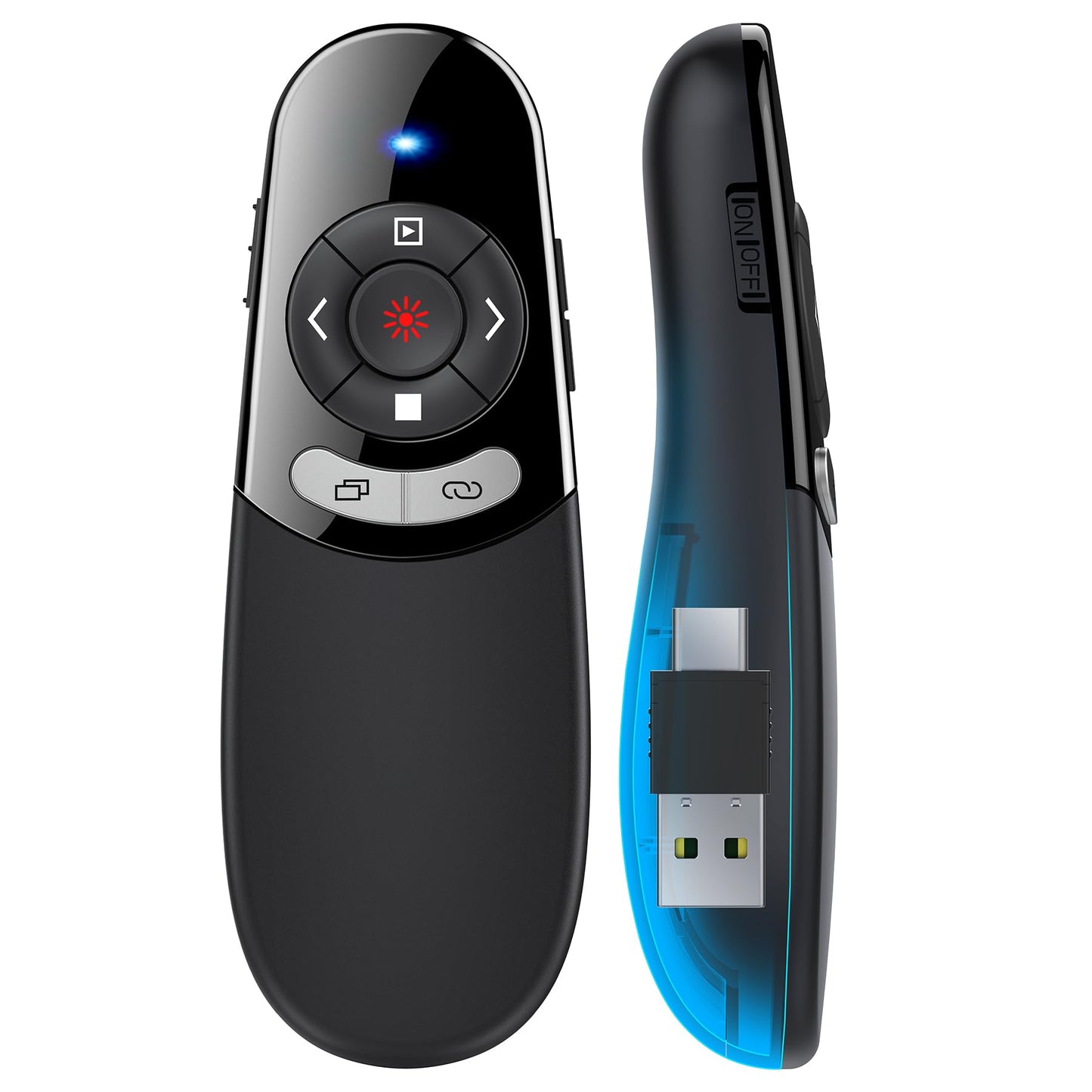 2 in 1 Type C USB Presentation Clicker，Wireless Presenter Remote PowerPoint Clicker for Computer Presentations with Volume Control,Slide Advancer for Mac Laptop