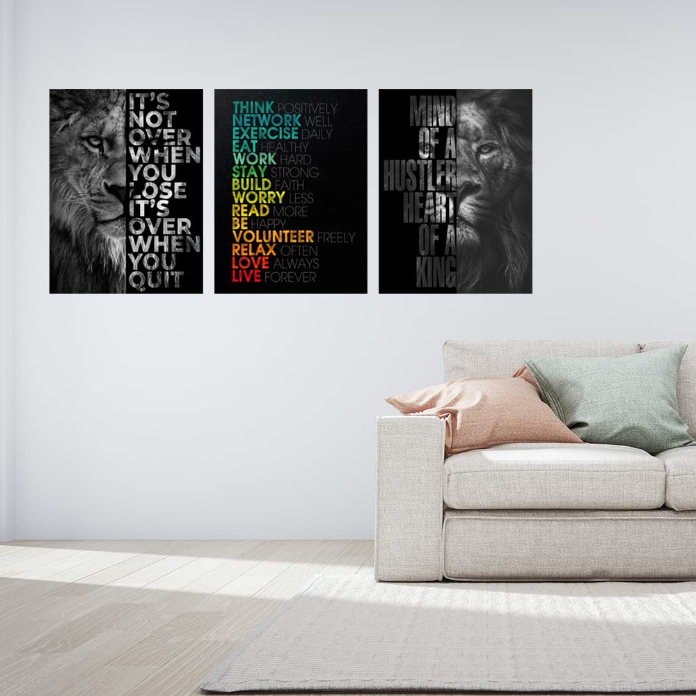 Halioyo 3 Piece Lion Wall Art - Motivational Wall Art, Inspirational Canvas Prints for Office Decor, Modern Lion Picture for Men, Leadership & Strength Pictures for Bedroom Living Room(12x16 inches)