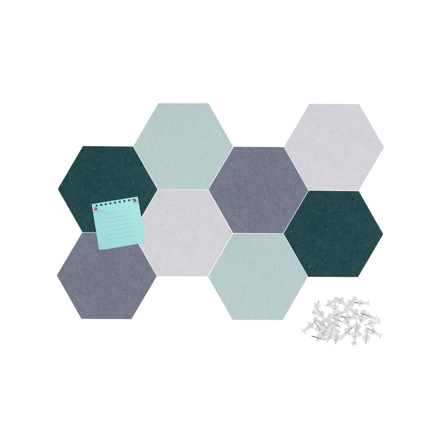 Afumazi Felt Bulletin Board Tiles, 8 Pcs Hexagon Wall Tiles with Removable Adhesive, 7.9×6.9 Inch Cork Pin Board for Classroom, Home, Office (Set G, Middle)