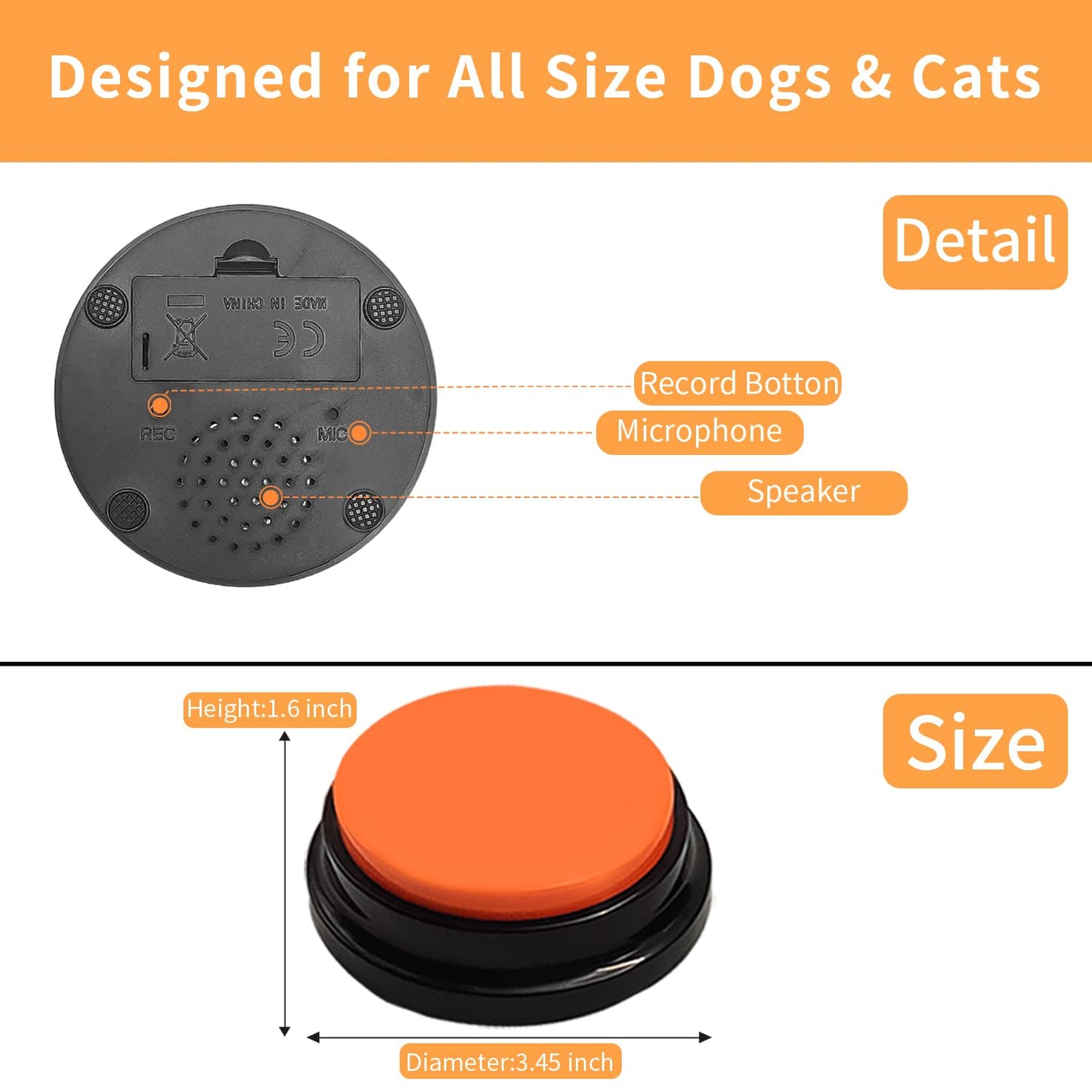 Set of 10 Dog Buttons for Communication, Dog Training Talking Buttons Starter Set, Recordable Buttons for Classroom 30-Second HD Recording, 100 Stickers