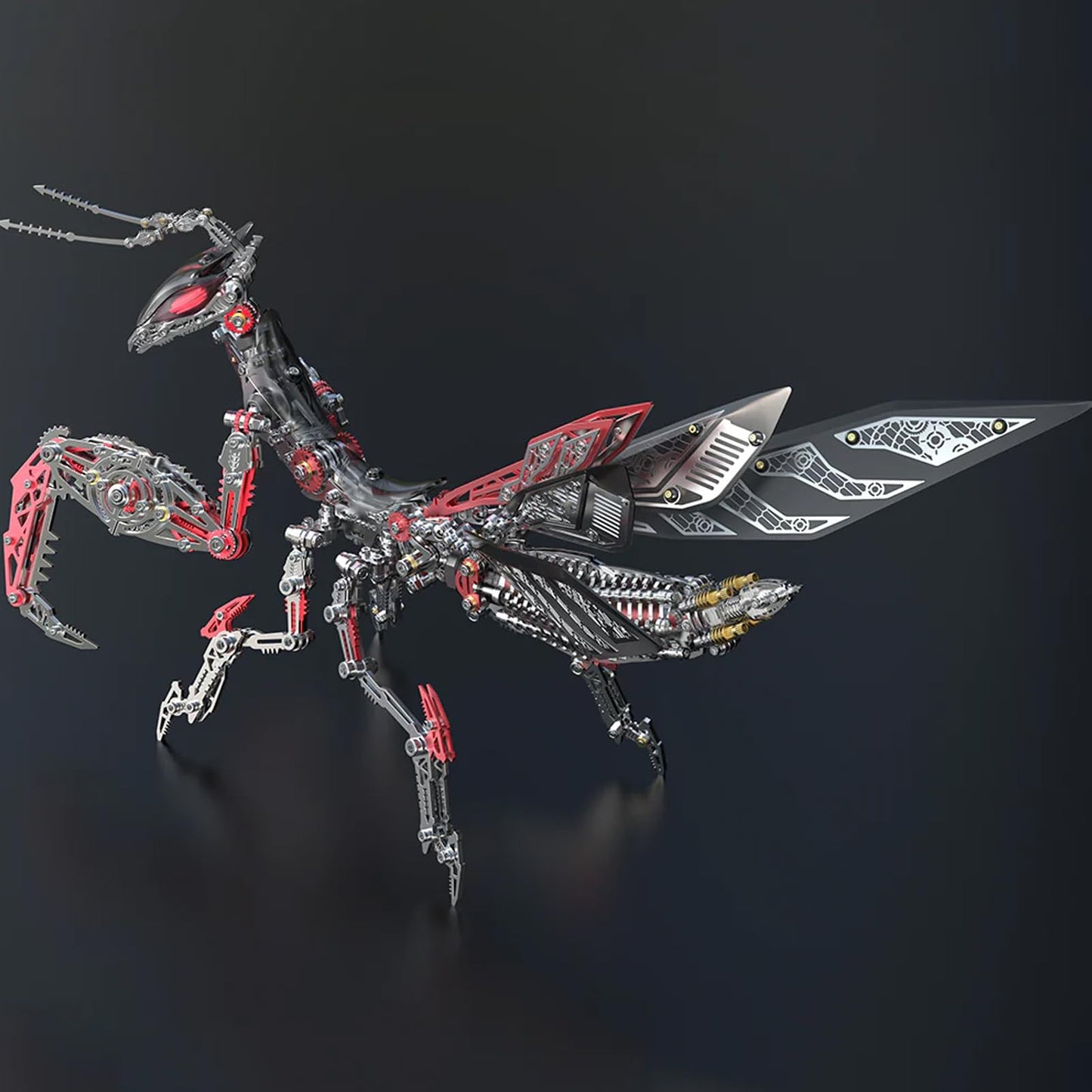 Metalkitor 3D Metal Puzzles for Adults, Giant Mantis Model Kit - Steampunk DIY Ornament - Assembly Jigsaw Crafts Brain Teaser - Perfect Room Decor and Gift Choice(1200+PCS, Black Red) (Black Red)