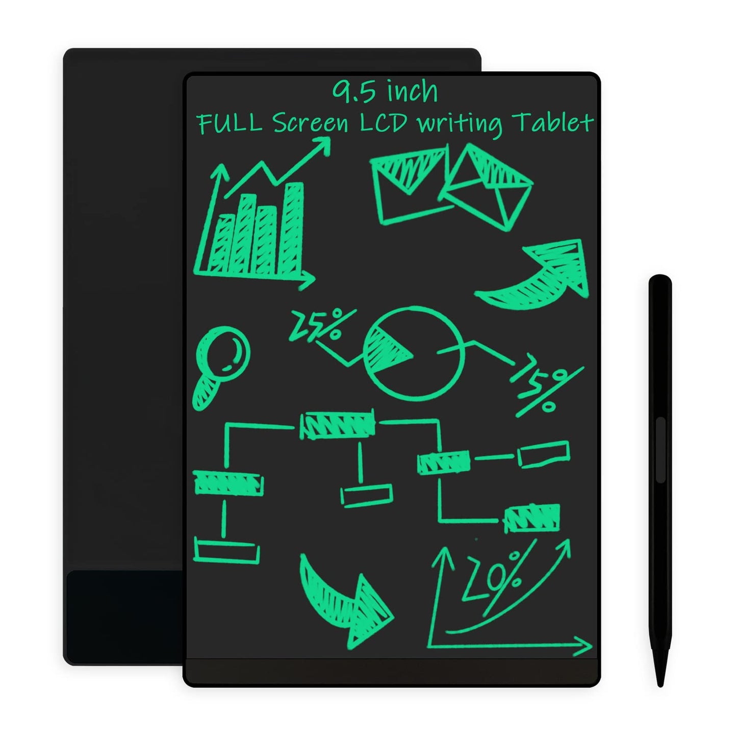LCD Writing Tablet 9.5 Inch with Magnetic Backing, Ultra-Slim Reusable Electronic Drawing Pad, Erasable Digital Notepad for Kids and Adults, Doodle Board with Magnetic Stylus for Fridge Office School