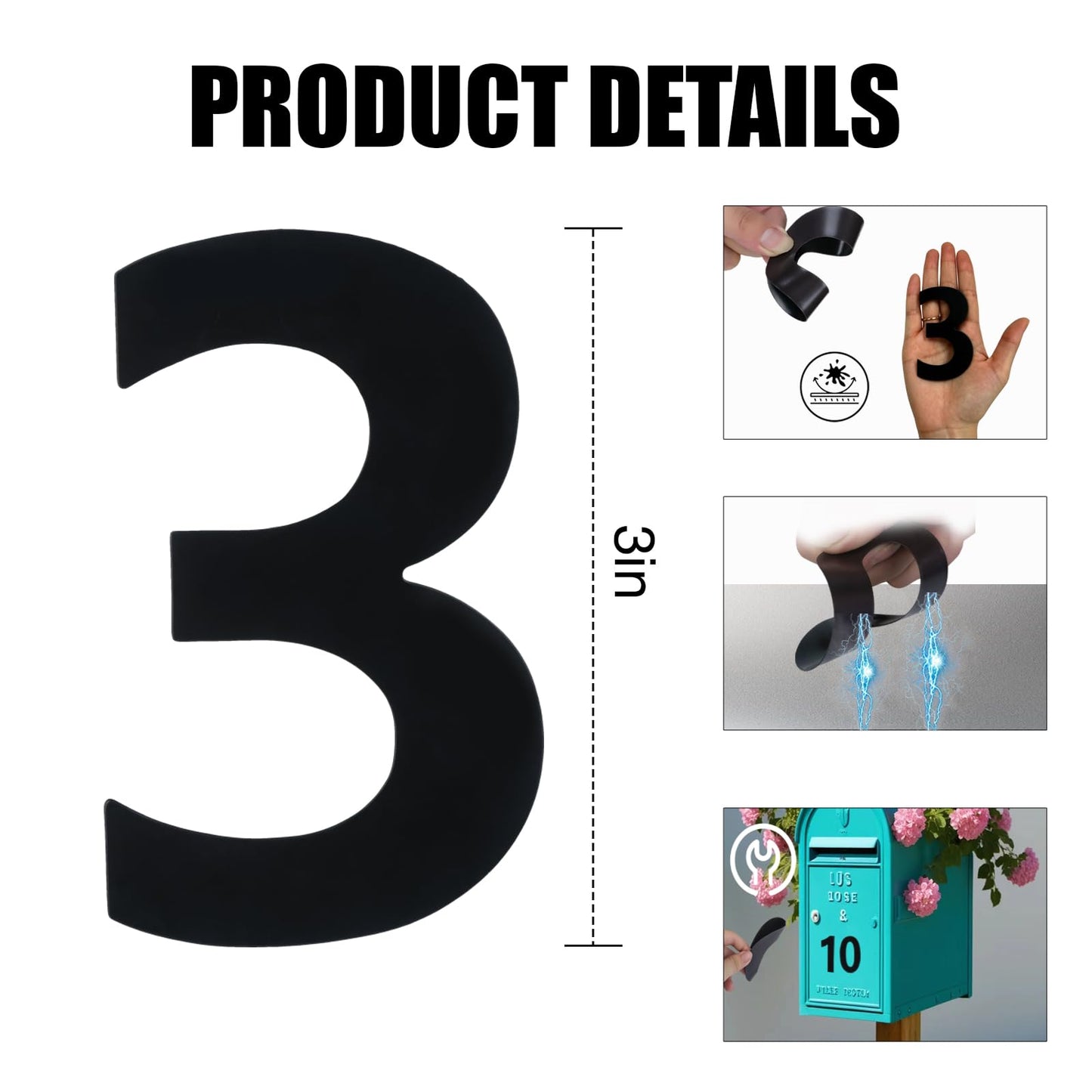 Black Die Cut Number Magnets for Metal Cabinet/Mailbox,Height 3"(Number 0 to 9,Each 2 Pieces),Office Must Haves for Numbered Cells