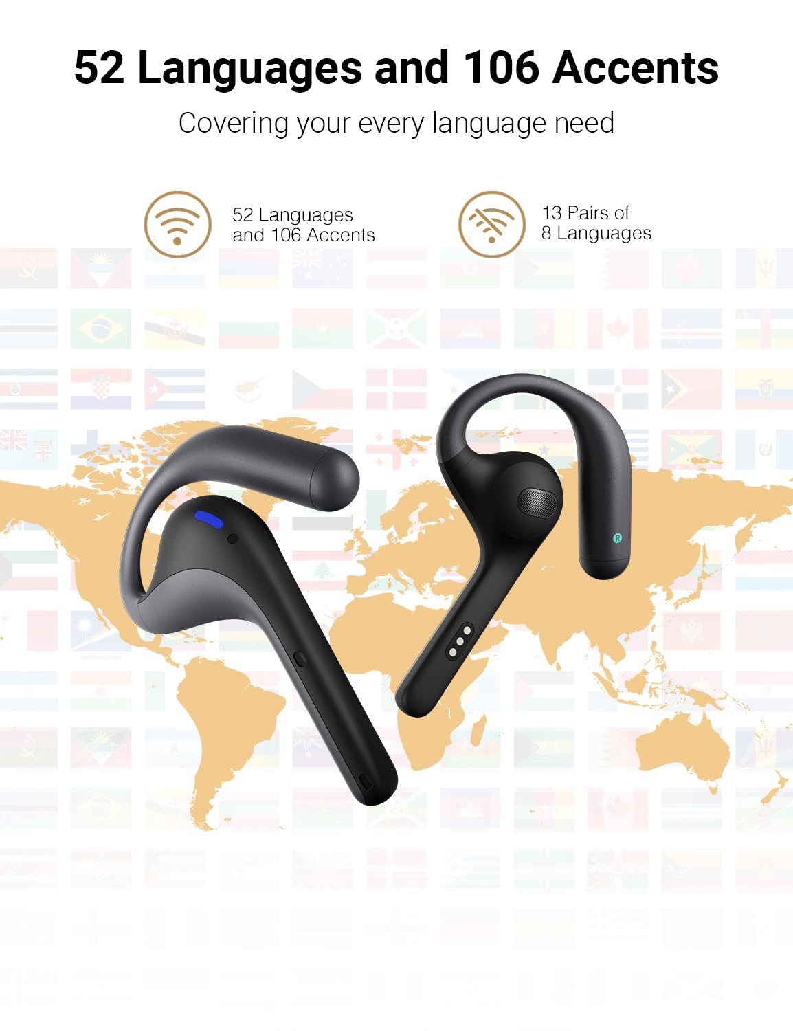 Timekettle W4 Pro AI Interpreter Earbuds, Real-Time Bidirectional Voice Translation,50+ Languages, Video and Call Bluetooth Translator,for Business, Compatible with iOS/Android Gray