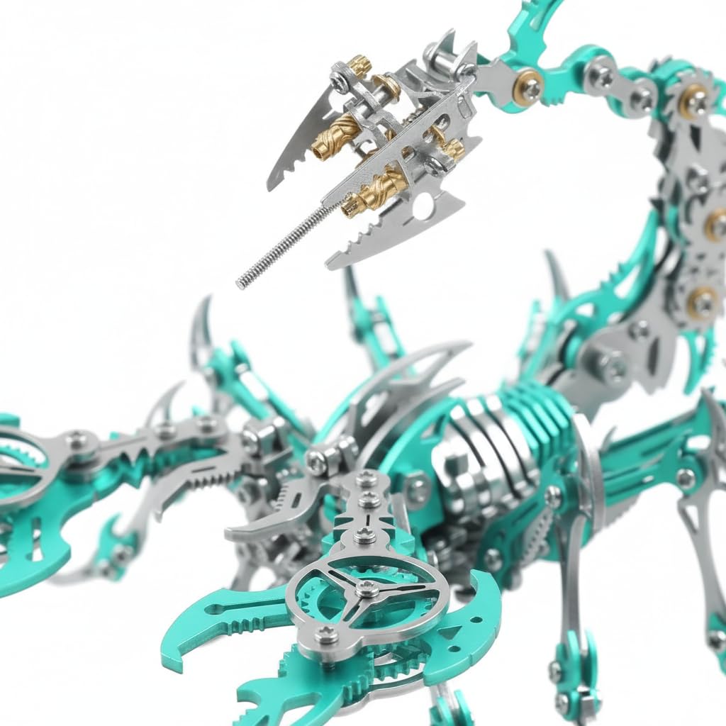 Scorpion 3D Metal Puzzles for Adults, 454PCS Stainless Steel DIY Mechanical Metal Model Kits, No Glue Assembly with Movable Joints, Challenging Metal Building Kit Desk Decor Gift (Green)