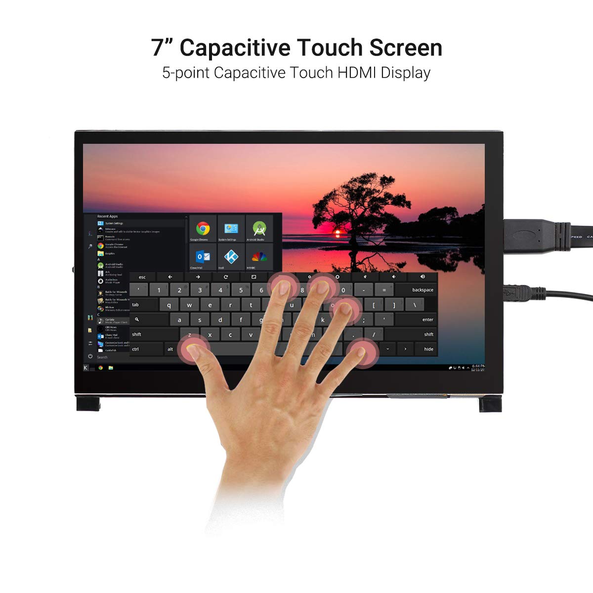 ELECROW 7 Inch Touchscreen Monitor for Raspberry Pi - 1024x600 IPS Capacitive Touch Screen HD Mini LCD Display with Stand Compatible with Raspberry Pi 5/4B/3B+/3B, BB Black, Win11/10/8/7, Driver Free
