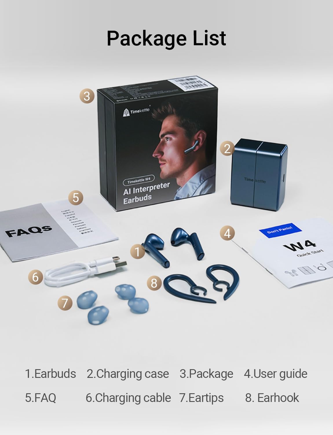 Timekettle W4 Translation Earbuds,Bone-Voiceprint Sensor for Clear Voice in Noise, AI Translator Correction,Protected Privacy with GDPR,Bluetooth,iOS/Android APP for Business & Relationships Blue