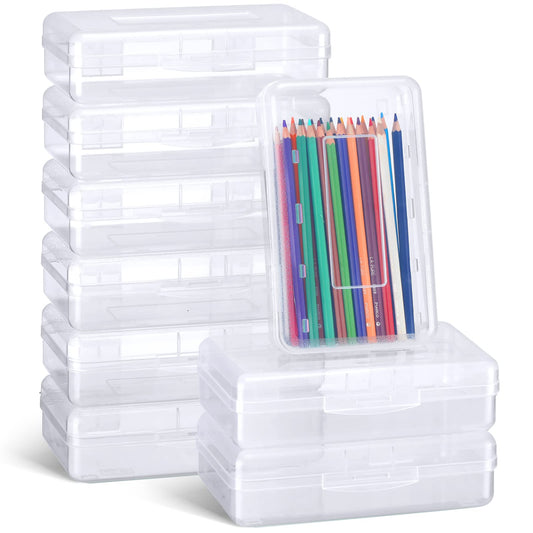 Fainne 24 Pack Pencil Boxes for School Clear Plastic Pencil Case Large Plastic Crayon Box Bulk Stackable Classroom Stationery Organizer School Supplies(Transparent)