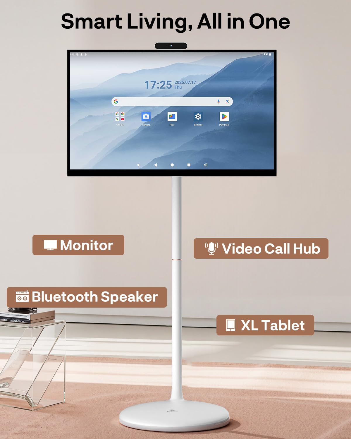 SYLVOX 32" Smart Rolling Display with Stand, Portable Touchscreen Monitor for Streaming TV Apps, Built-in 4-5H Battery, 1080P with 8MP Removable Webcam for Home, Office & Entertainment