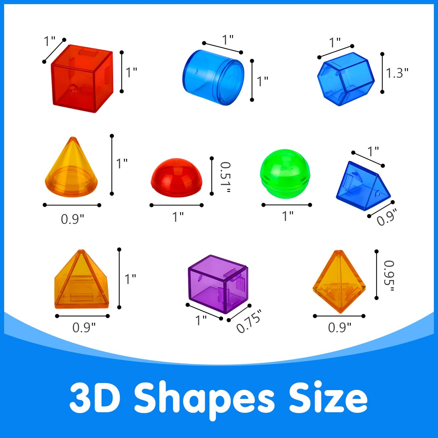 Odoorgames 60 Pieces 3D Shapes for Teaching - Geometric Solids for Kids, Light Table Manipulatives, Translucent Toys