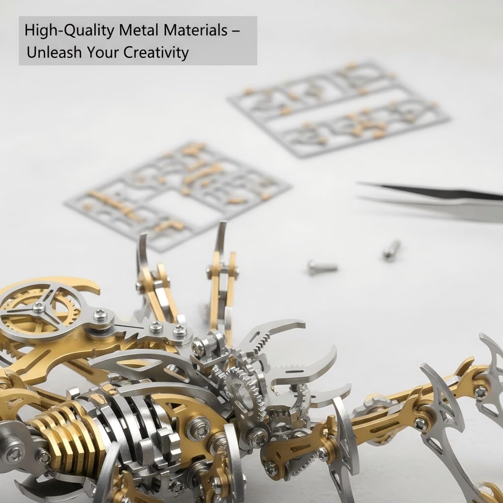Scorpion 3D Metal Puzzle for Adults, 454PCS Stainless Steel DIY Mechanical Metal Model Kits, No Glue Assembly with Movable Joints, Challenging Metal Building Kit Desk Decor Gift(Glod)