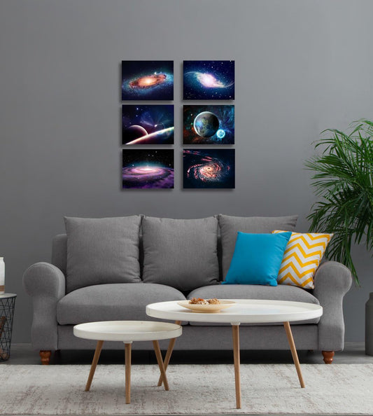 Universe Starry Sky Wall Art Canvas Decoration Painting，for Bedroom, Lvingroom, Bathroom Decor ，Posters for Kids, Boys or Girls Room ，Astronomy Picture Modern Artwork ，29x38cmx6pcs，Framed