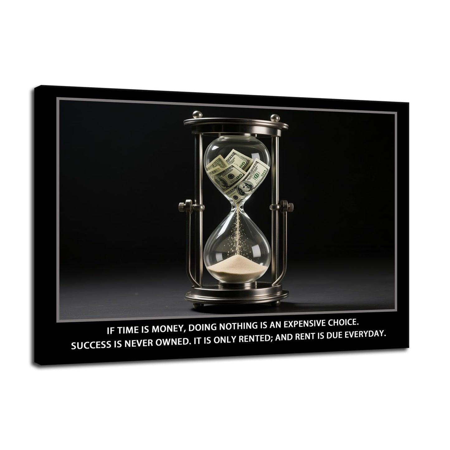 Time Is Money quote Inspirational Wall Art Cherish Motivational Wall Decor Hourglass Poster Canvas Painting Prints Wall Pictures for Home Office Gym Classroom Decor Framed Artwork [12''W x 18''H]