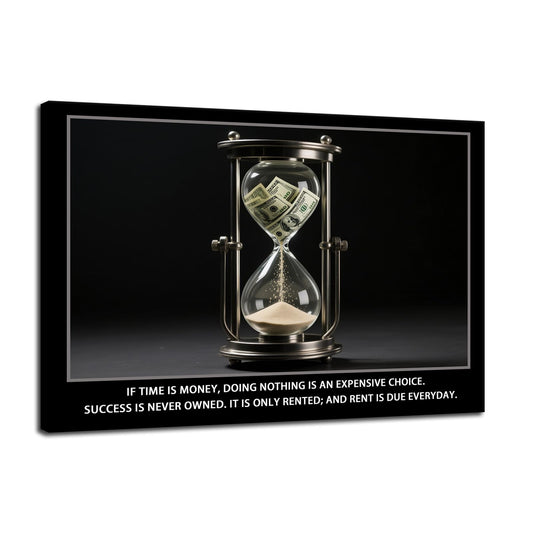 Time Is Money quote Inspirational Wall Art Cherish Motivational Wall Decor Hourglass Poster Canvas Painting Prints Wall Pictures for Home Office Gym Classroom Decor Framed Artwork [12''W x 18''H]