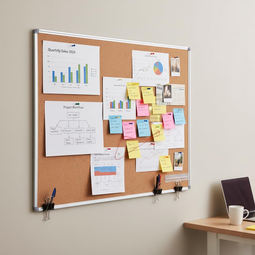 2-Pack Cork Board 36 x 24 Inch, Aluminum Frame Bulletin Board for Walls, Large Self-Healing Vision Board for Office, School, and Home, Hanging Notice Board with 10 Push Pins (3x2 Ft)