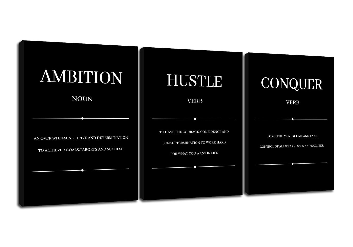 Ambition Hustle Conquer Motivational Canvas Wall Art Inspirational Entrepreneur Quotes Posters Prints Work for Modern Bedroom Office Gym Wall Decoration Ready to Hang [36''W x 16''H]