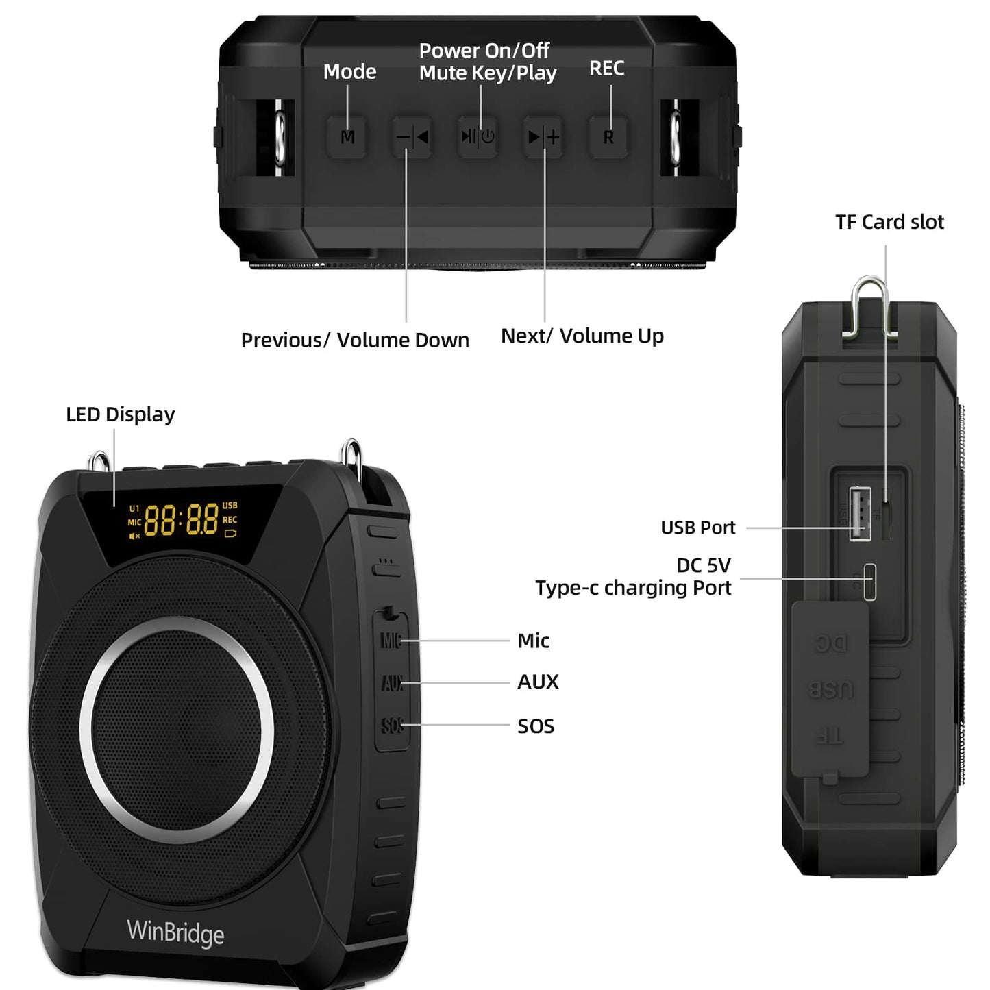 Voice Amplifier Wireless Microphone, 20W Portable PA System with Bluetooth & Headset Mic, Waterproof Portable Microphone and Speaker, Megaphone for Teachers, Classroom, Outdoor Events - M801