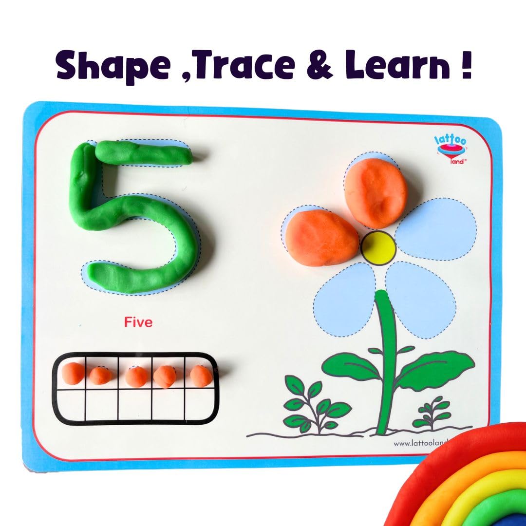 Alphabet & Number Playdough Mat for Letter Tracing | 36 Activity Card for Clay, Playdoh, Marker | Learn ABCs, Number & Shape | Educational Montessori Flashcard for Preschool Kid | 2, 3, 4, 5 Year Old