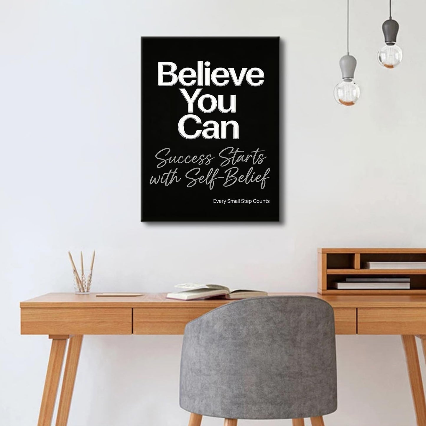 YSPCSUN Inspirational Wall Decor Believe You Can Motivational Canvas Painting, Framed Uplifting Typography Pictures for Modern Office Study Room Men Women Desk Decor, Wooden Inner Frame 24x18 Inch