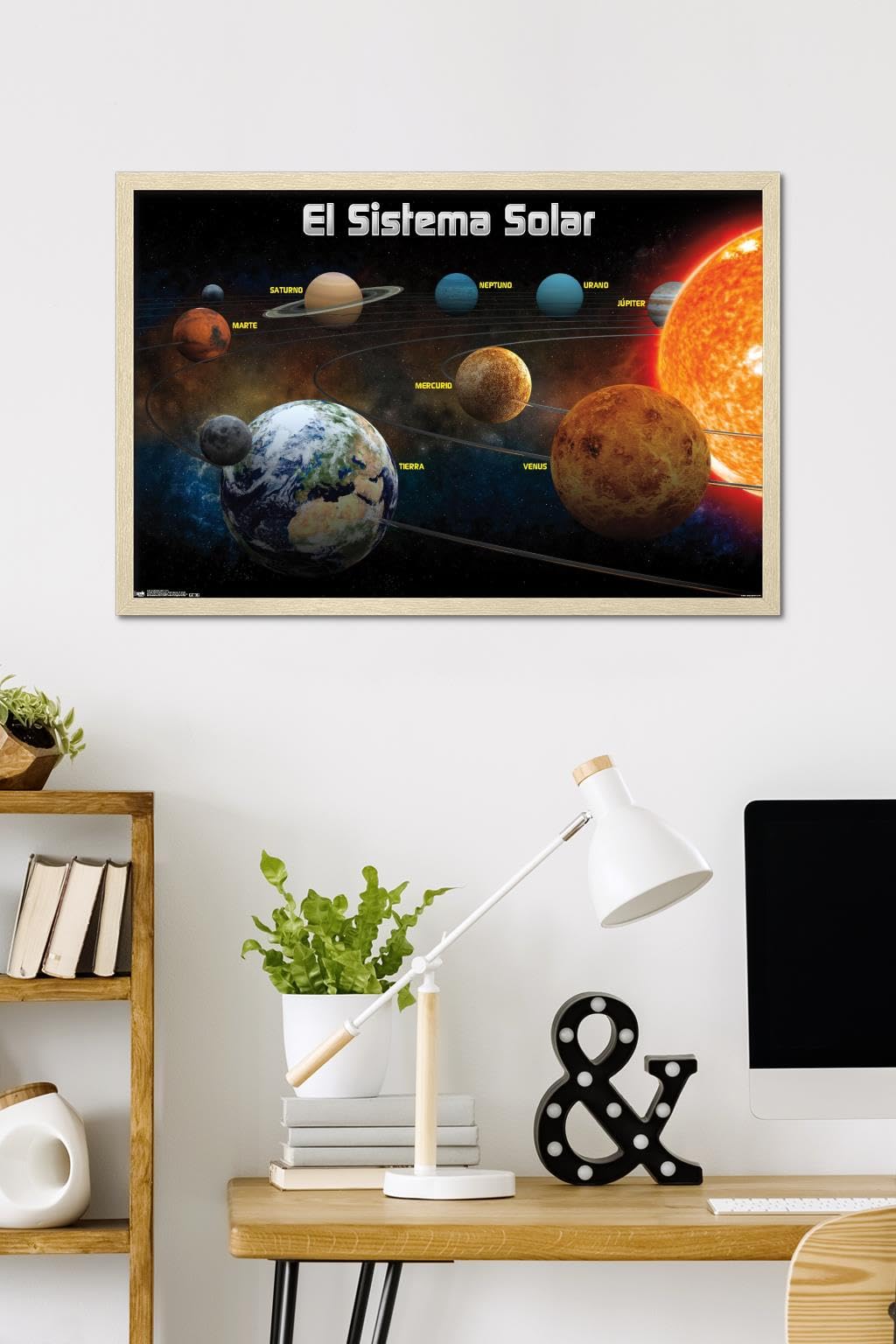 Trends International El Sistema Solar 2013 (Solar System) Wall Poster, 34L x 22.4W, Blonde Framed Version