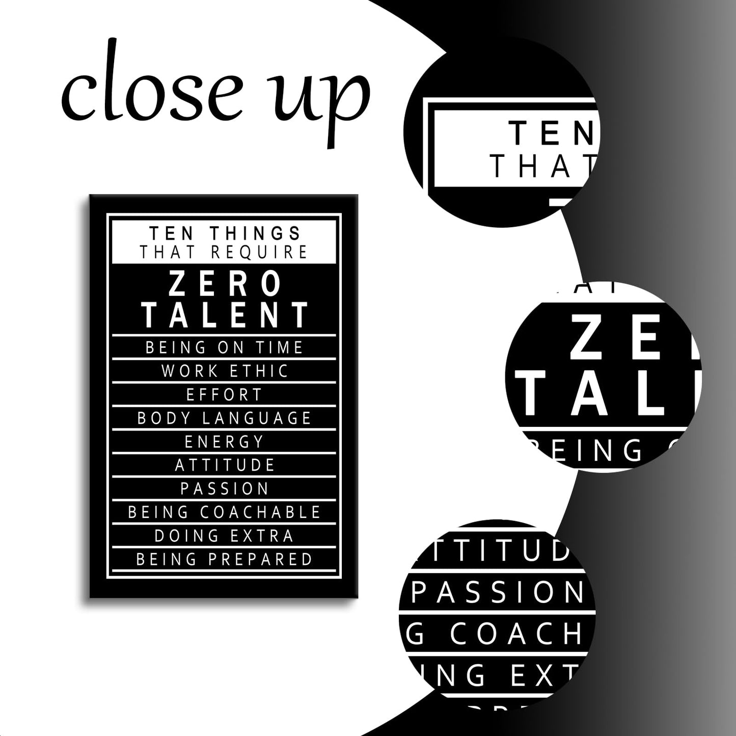 Motivational Canvas Wall Art Inspirational 10 Things that Require Zero Talent Posters Prints Artwork Success Quote Home Office Wall Decor Bedroom Living Room Framed Ready to Hang [24''W x 36''H]