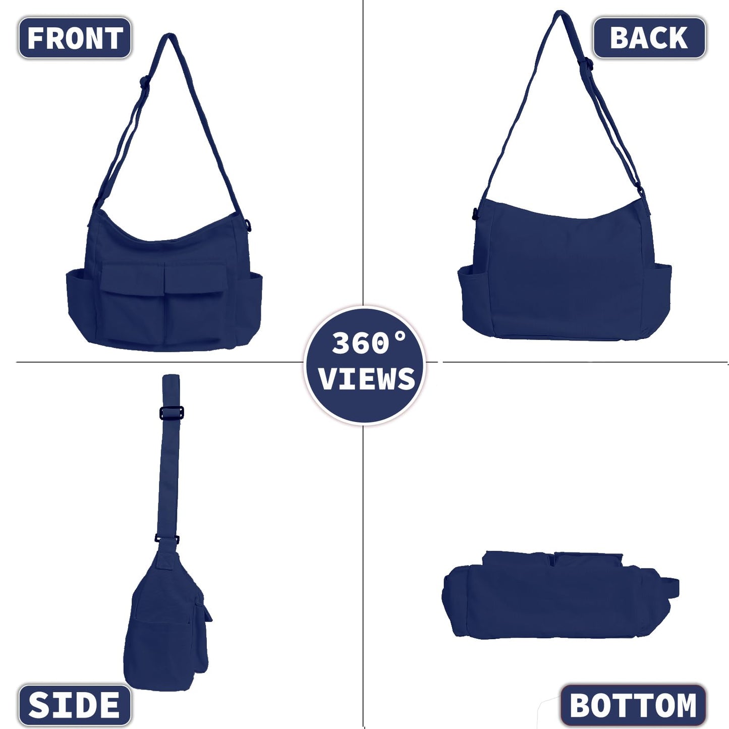 Canvas Messenger Bag Large Hobo Crossbody Bag with Multiple Pockets Casual Shoulder Tote Bag for Women and Men