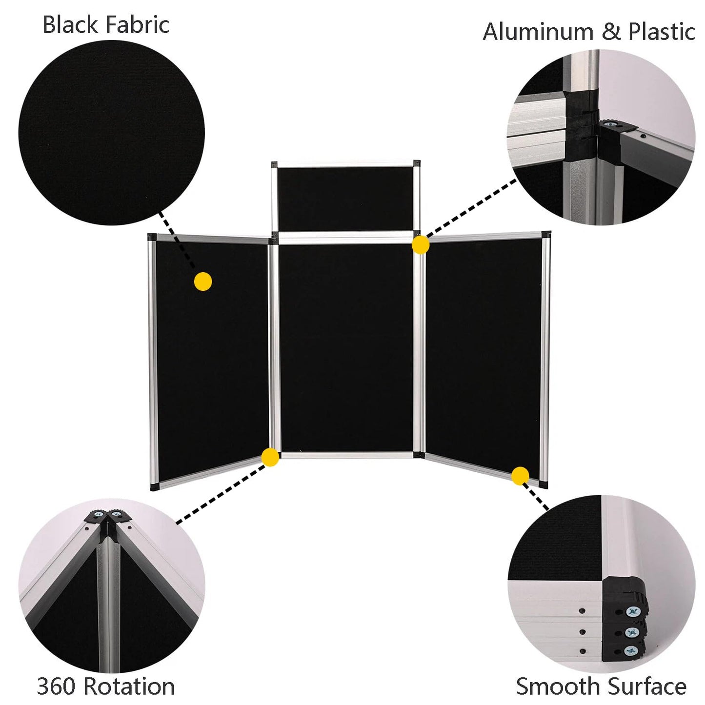 ISXACFF 3+1 Panel Trade Show Presentation Board 70.8“ x 35.4” Black Trifold Poster Board Folding Exhibition Display Boards Double Sided Tabletop Display with Storage Bag Hook & Loop-Receptive Fabric