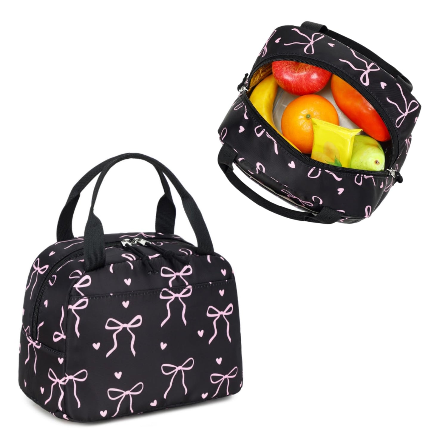 LOIDOU Backpack for Teen Girls Bookbags School Backpack with Lunch Box and Pencil Case 3 in 1 School Bags Set (Black Bow-Tie)