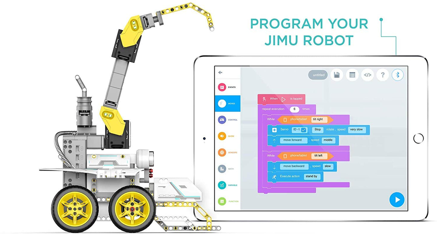 UBTECH JRA0203 JIMU Robot BuilderBots Series: Overdrive Kit/App-Enabled Building and Coding STEM Learning Kit (410 Parts and Connectors), Yellow