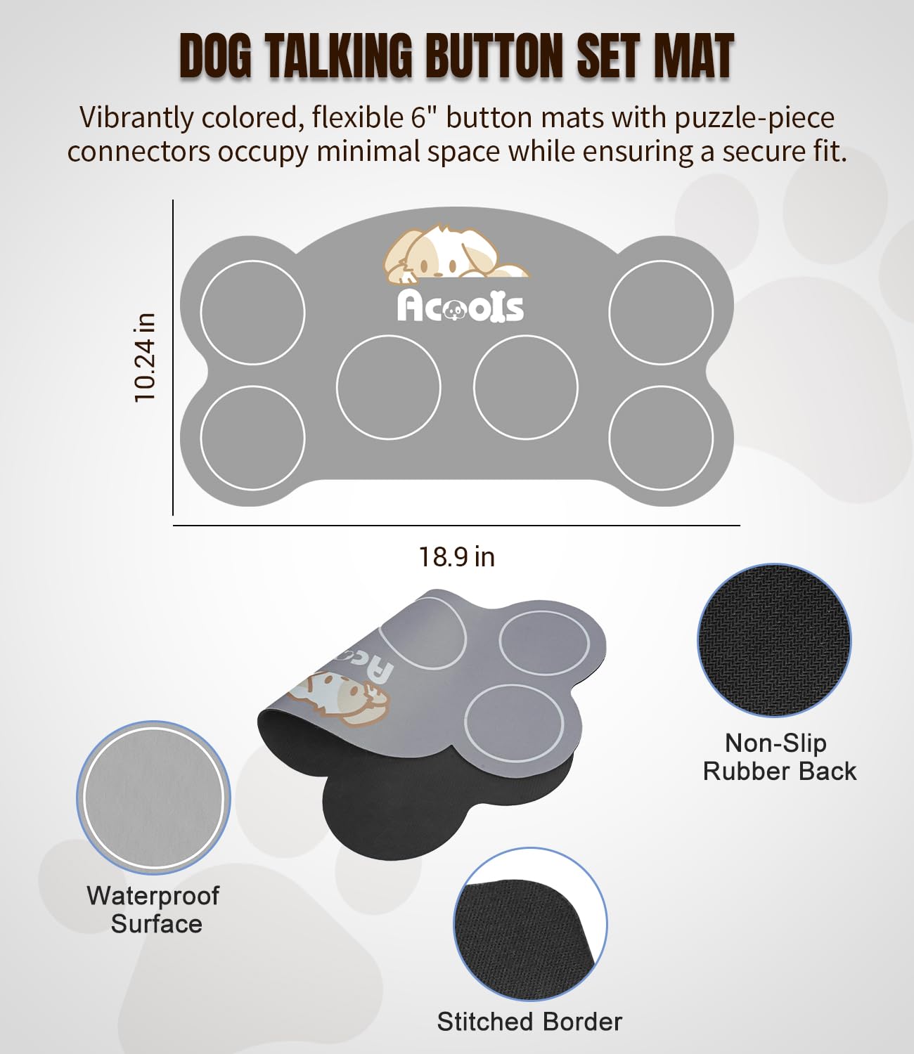 6 Piece Dog Talk Buttons, Dog Buttons for Communication with Non-Slip Mat, 30s Recordable Voice Commands To Train Pet, Dog Talking Buttons Starter Set with 48 Scene Stickers Suitable for Easy Training