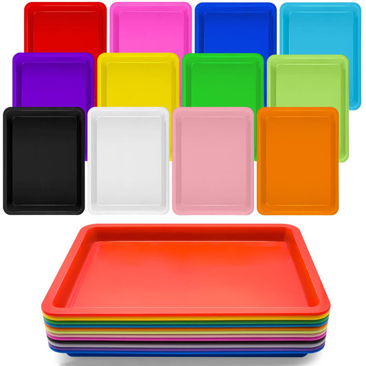 12 Colors Plastic Art Trays,12 Pack Large Activity Crafts Tray Set,Colorful Activity Serving Tray for Painting,Jewelry,Beads,Home School,Art DIY Projects and Serving Organizer