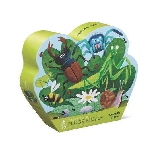 Crocodile Creek 36-Piece Jigsaw Floor Puzzle - Fun Floor Puzzles for Kids Ages 3-5 - Heavy-Duty Shaped Box for Storage - Backyard Bugs - 24" W x 18" H Finished